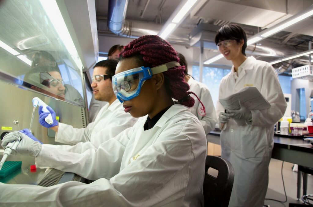 A group of students in a lab